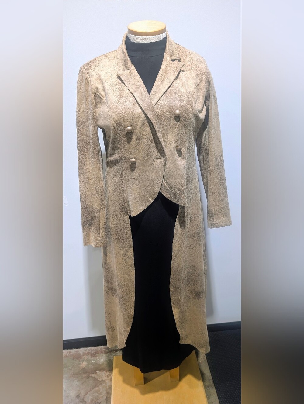 VENUS Beige Suede-Look Double-Breasted Long Duster Jacket